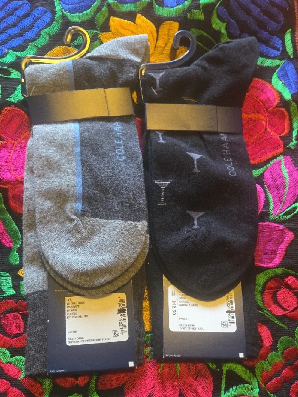 Cole Haan Men's Dress Crew Socks in Gray and Black with Accent Stripe